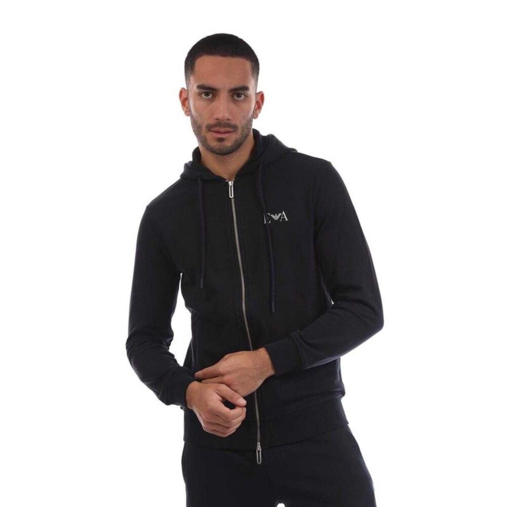 Emporio Armani EA7 Mens Logo Drawstring Full Zip Hoodie / Navy Blue